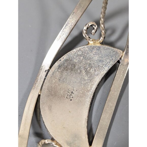 Alpaca Mexico Crescent Moon Shell Inlay Flower Cuff Bracelet Silver Tone 6" - Picture 5 of 10